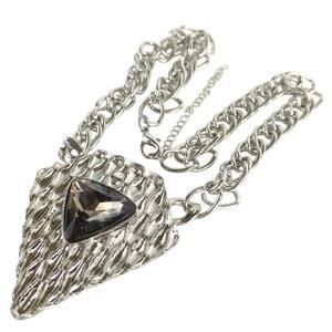 B'time Silvertone Smokey Crystal Statement 14" Chain Choker Necklace Gothic Art